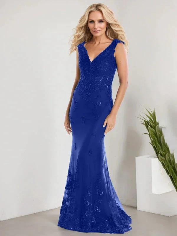A-line V-Neck Floor-Length Lace Chiffon Mother of the Bride Dress With Applique Sequins Mermaid Dresses - Image 32