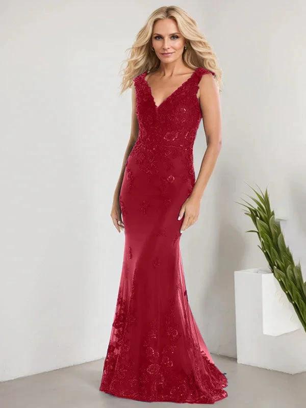 A-line V-Neck Floor-Length Lace Chiffon Mother of the Bride Dress With Applique Sequins Mermaid Dresses - Image 38