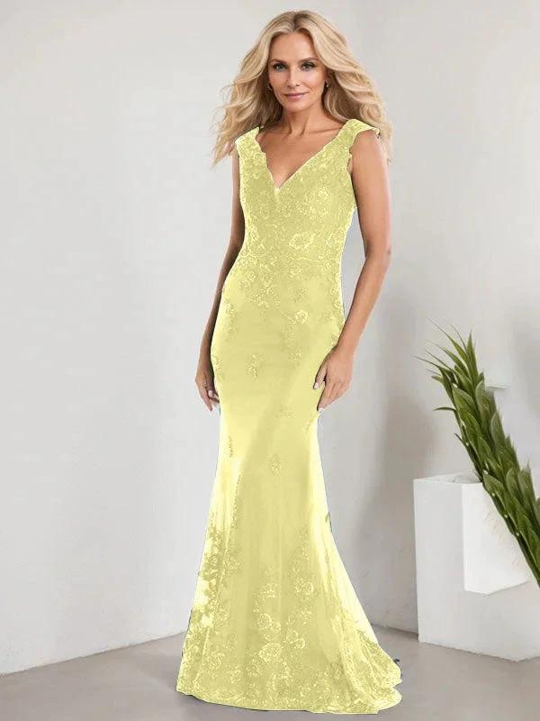 A-line V-Neck Floor-Length Lace Chiffon Mother of the Bride Dress With Applique Sequins Mermaid Dresses - Image 40