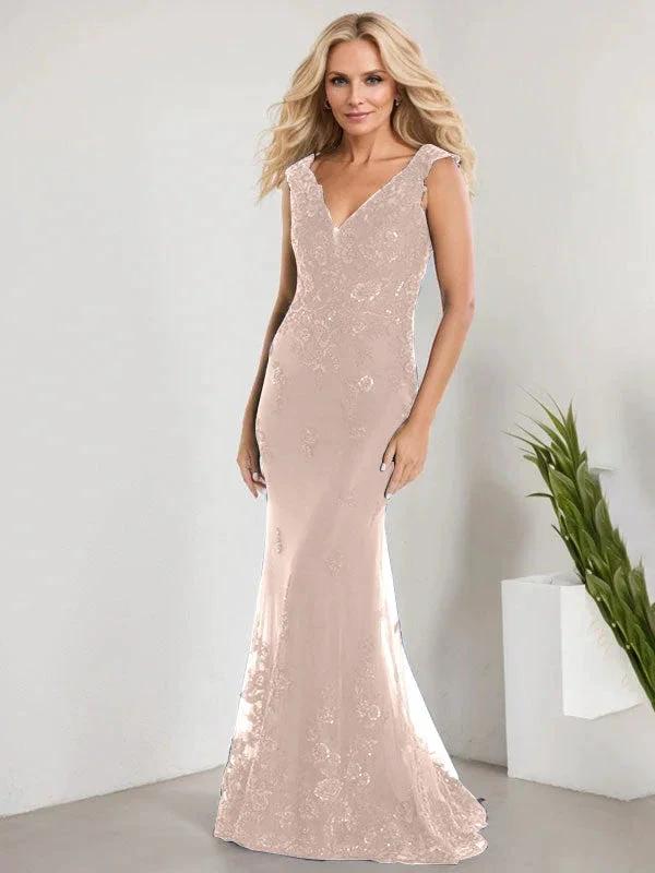 A-line V-Neck Floor-Length Lace Chiffon Mother of the Bride Dress With Applique Sequins Mermaid Dresses - Image 6