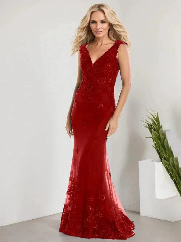A-line V-Neck Floor-Length Lace Chiffon Mother of the Bride Dress With Applique Sequins Mermaid Dresses - Image 8