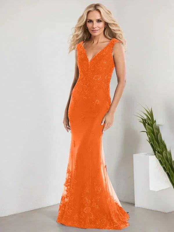 A-line V-Neck Floor-Length Lace Chiffon Mother of the Bride Dress With Applique Sequins Mermaid Dresses - Image 9