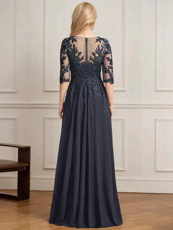 A-line V-Neck Floor-Length Lace Chiffon Mother of the Bride Dress With Pleated Sequins - Image 2