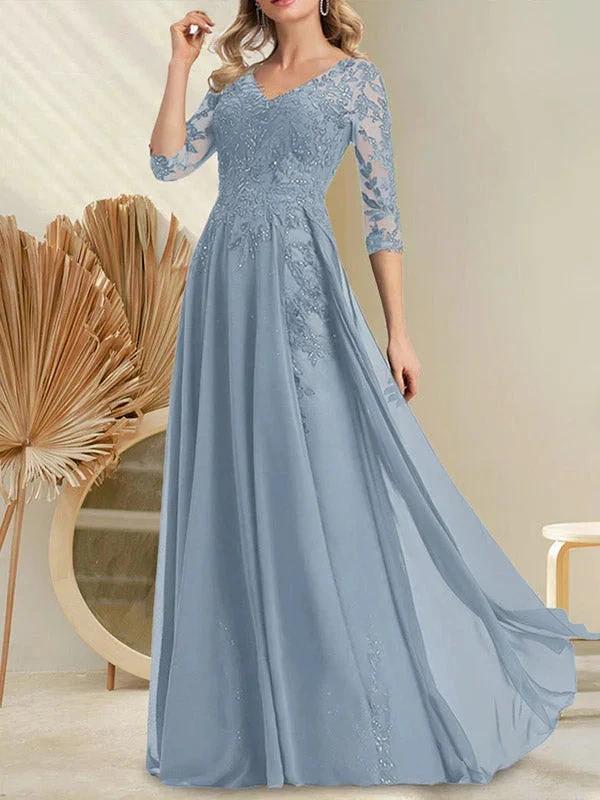 A-line V-Neck Floor-Length Lace Chiffon Mother of the Bride Dress With Sequins - Image 13