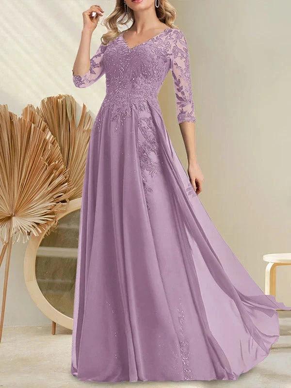 A-line V-Neck Floor-Length Lace Chiffon Mother of the Bride Dress With Sequins - Image 18
