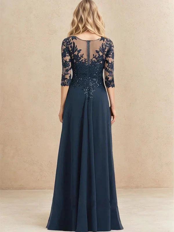 A-line V-Neck Floor-Length Lace Chiffon Mother of the Bride Dress With Sequins - Image 2