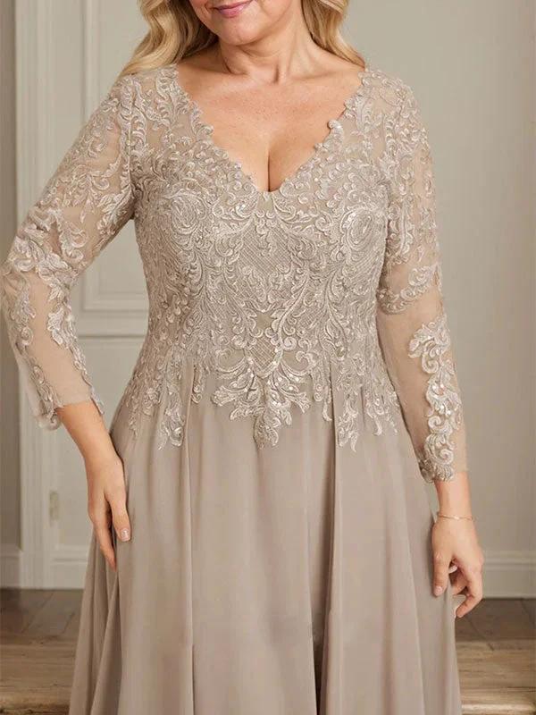 A-line V-Neck Floor-Length Lace Chiffon Mother of the Bride Dress With Sequins - Image 10