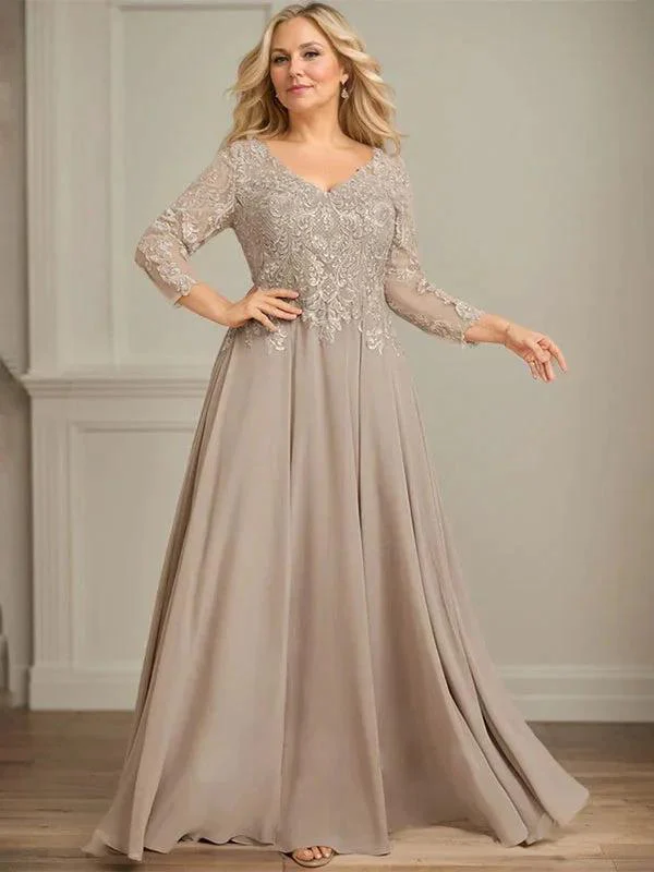 A-line V-Neck Floor-Length Lace Chiffon Mother of the Bride Dress With Sequins - Image 11