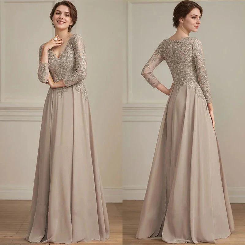 A-line V-Neck Floor-Length Lace Chiffon Mother of the Bride Dress With Sequins - Image 12
