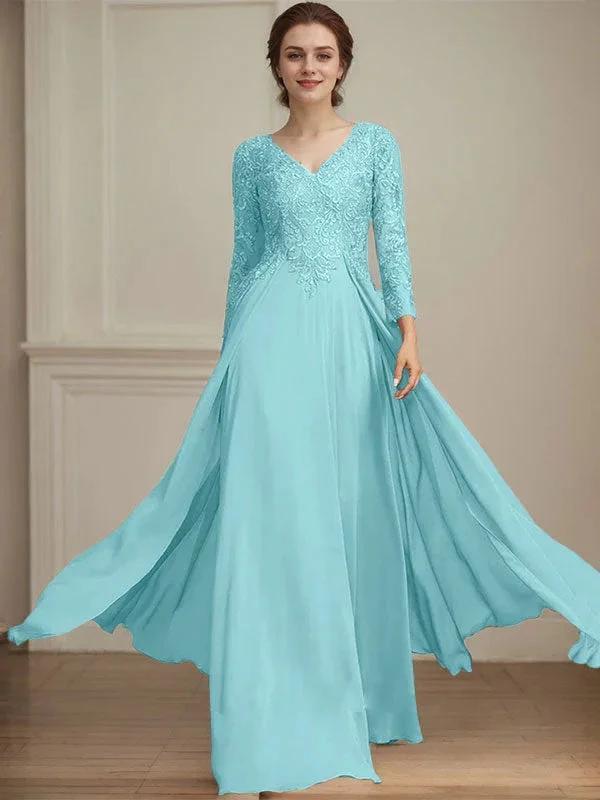 A-line V-Neck Floor-Length Lace Chiffon Mother of the Bride Dress With Sequins - Image 13