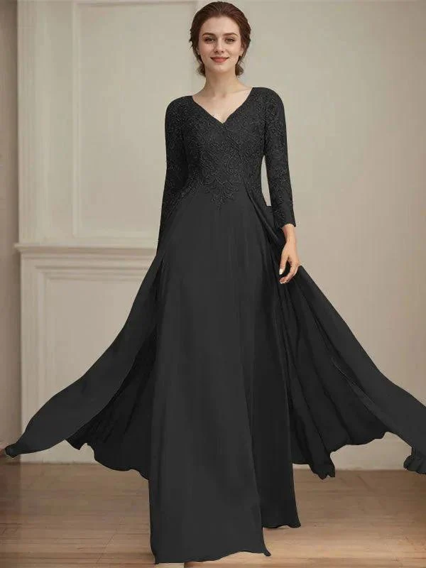 A-line V-Neck Floor-Length Lace Chiffon Mother of the Bride Dress With Sequins - Image 14