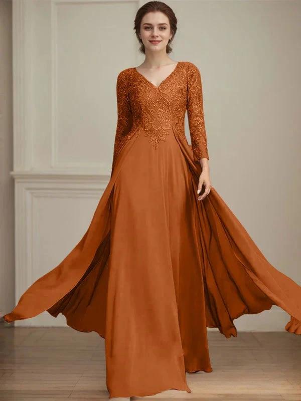 A-line V-Neck Floor-Length Lace Chiffon Mother of the Bride Dress With Sequins - Image 17