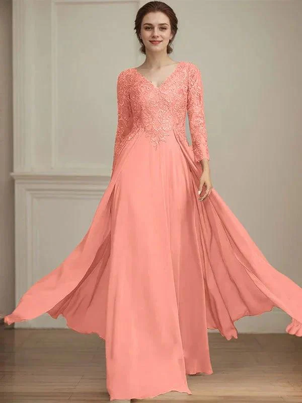 A-line V-Neck Floor-Length Lace Chiffon Mother of the Bride Dress With Sequins - Image 20