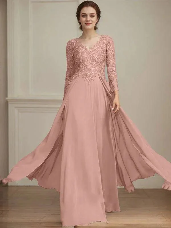 A-line V-Neck Floor-Length Lace Chiffon Mother of the Bride Dress With Sequins - Image 21