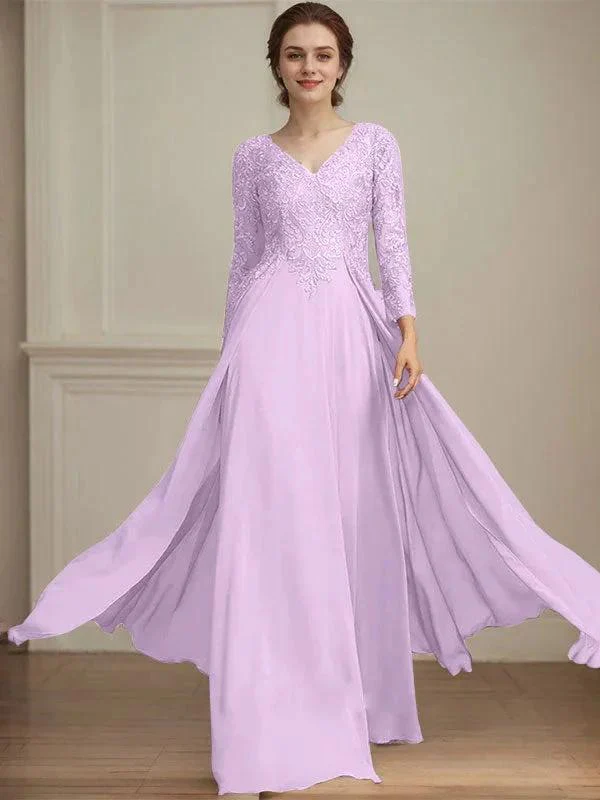A-line V-Neck Floor-Length Lace Chiffon Mother of the Bride Dress With Sequins - Image 28
