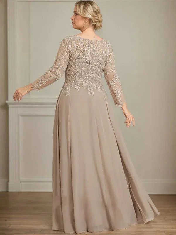 A-line V-Neck Floor-Length Lace Chiffon Mother of the Bride Dress With Sequins - Image 5