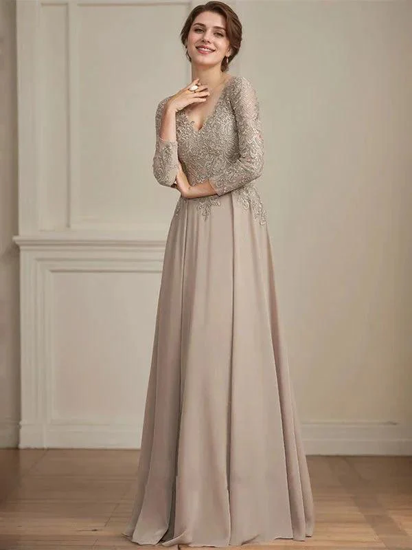 A-line V-Neck Floor-Length Lace Chiffon Mother of the Bride Dress With Sequins - Image 7