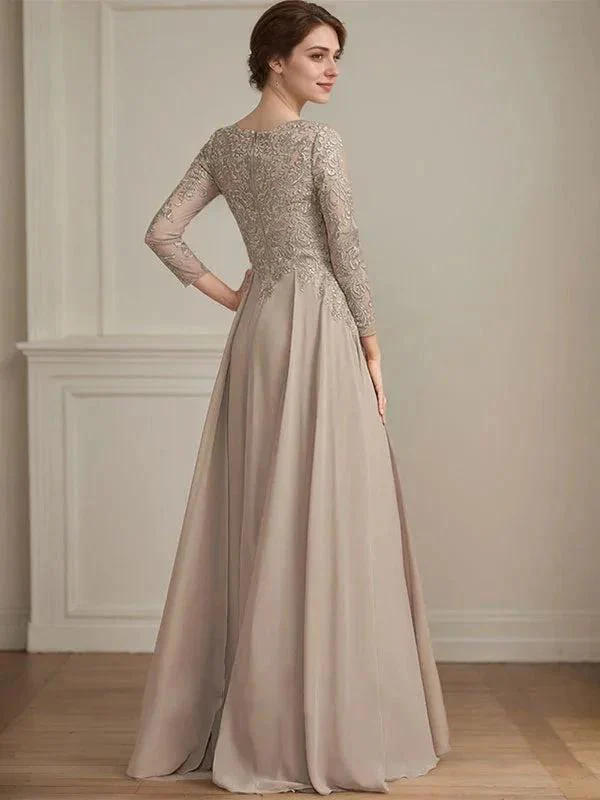 A-line V-Neck Floor-Length Lace Chiffon Mother of the Bride Dress With Sequins - Image 8