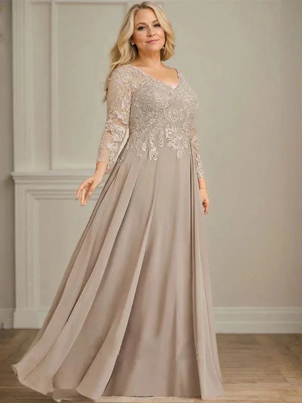 A-line V-Neck Floor-Length Lace Chiffon Mother of the Bride Dress With Sequins - Image 9