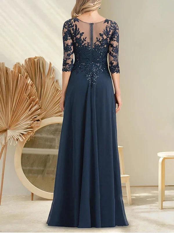 A-line V-Neck Floor-Length Lace Chiffon Mother of the Bride Dress With Sequins - Image 4