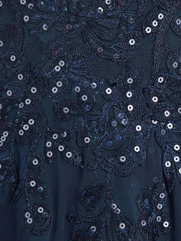 A-line V-Neck Floor-Length Lace Chiffon Mother of the Bride Dress With Sequins - Image 5