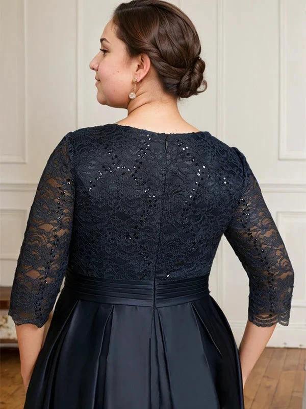 A-line V-Neck Floor-Length Satin Lace Mother of the Bride Dress With Sequins Bow - Image 6