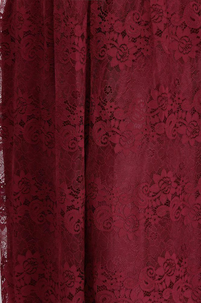 A-Line V-neck Floor Length Sleeveless Plus size Lace Burgundy Evening Dresses - Image 10