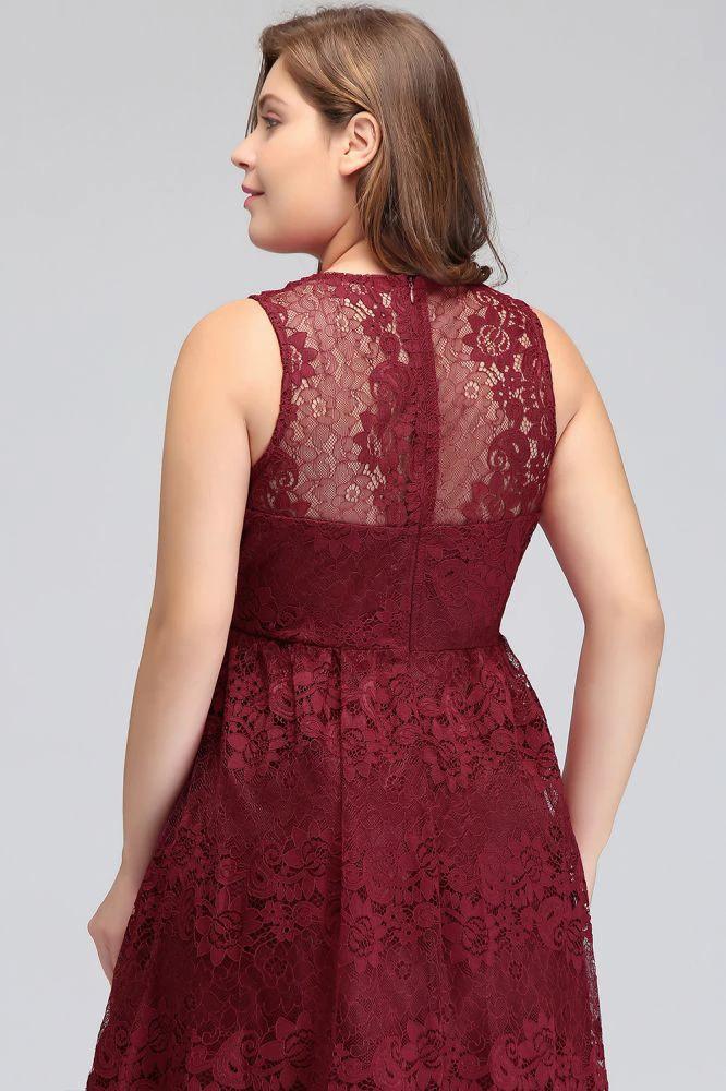 A-Line V-neck Floor Length Sleeveless Plus size Lace Burgundy Evening Dresses - Image 9