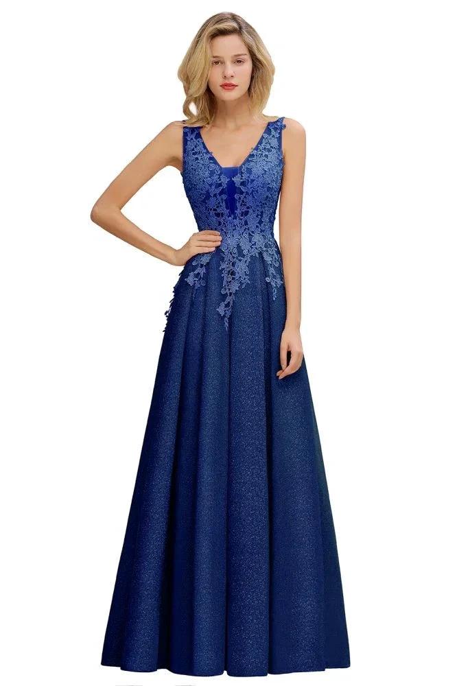 A-Line V-neck Floor-Length Tulle Sequined Prom Dresses - Image 10