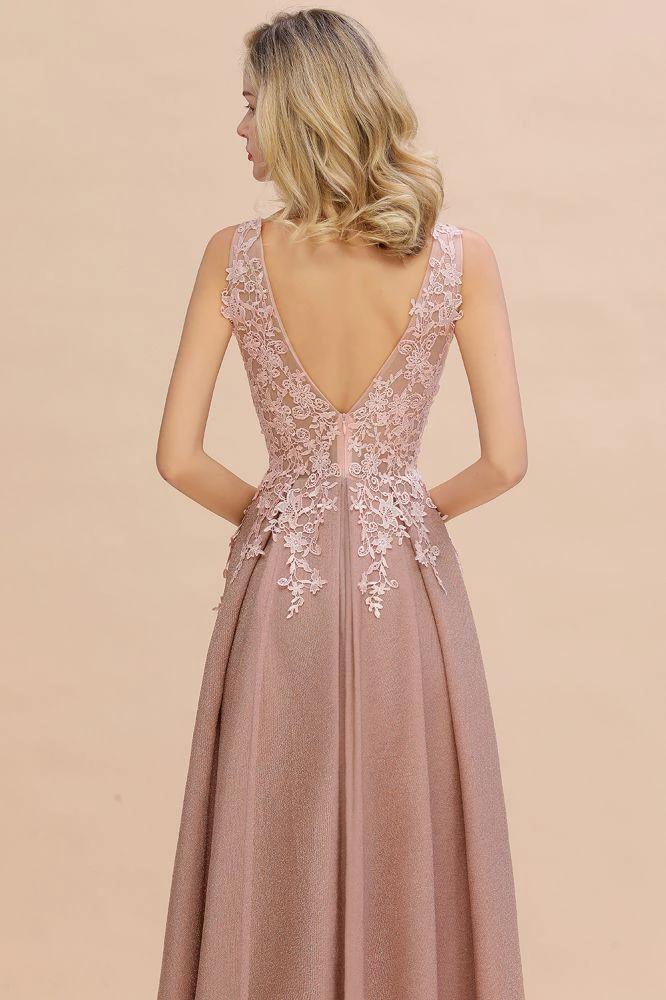 A-Line V-neck Floor-Length Tulle Sequined Prom Dresses - Image 4