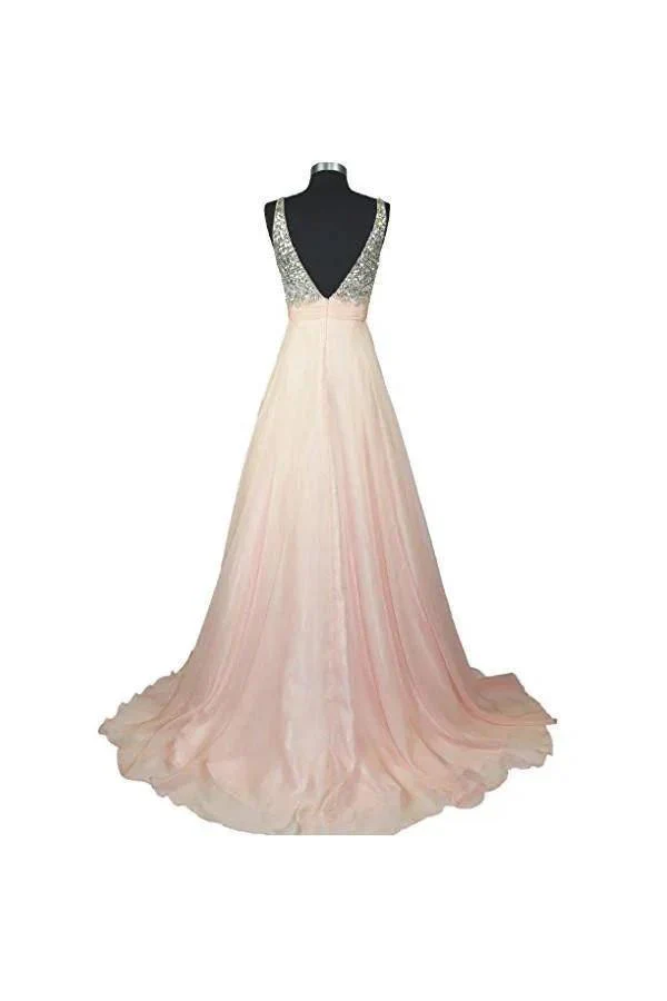 A Line V-neck  Formal Chiffon Prom Dress With Beading  PG257 - Image 2