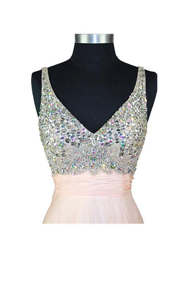 A Line V-neck  Formal Chiffon Prom Dress With Beading  PG257 - Image 3