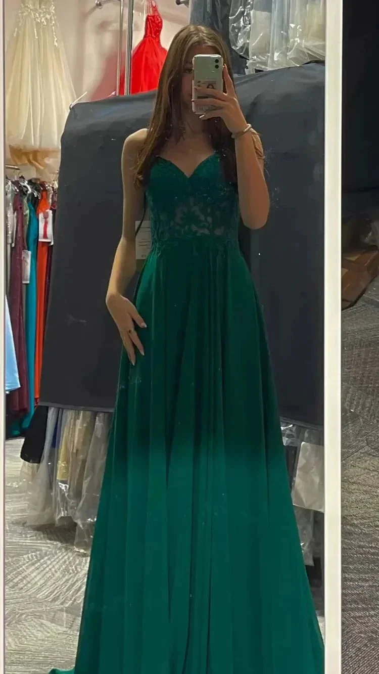 A-line V Neck Green Prom Dress,Green Evening Dress,Graduation Dress Y1836 - Image 2