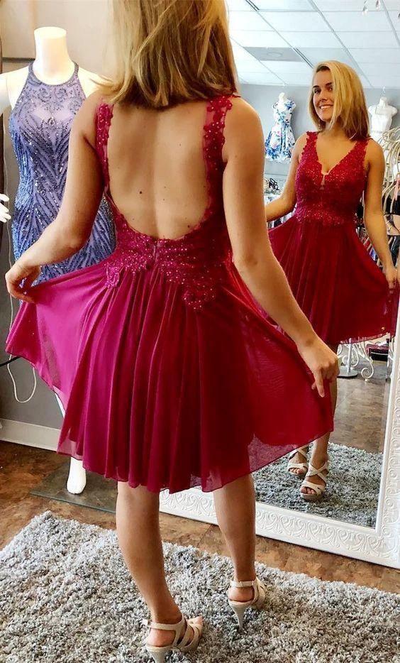 A-line V-neck Homecoming Dress Backless Short Prom Dress PD401 - Image 2