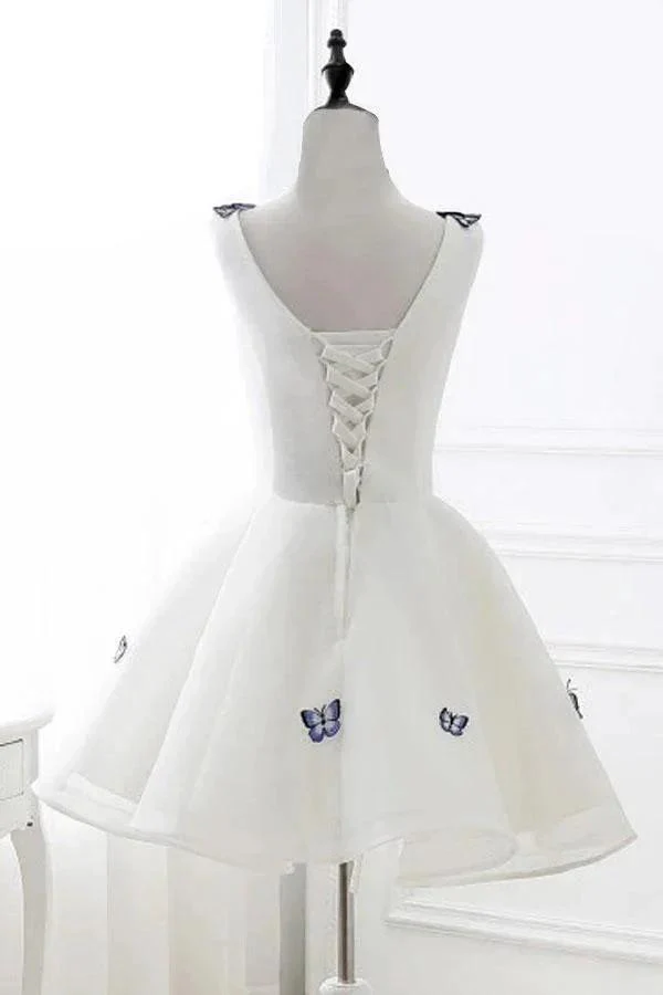 A-Line V-Neck Ivory Organza Homecoming Dress with Appliques PD138 - Image 2