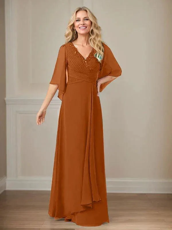 A-Line V-Neck Long Sequins Chiffon Mother Dress - Image 10