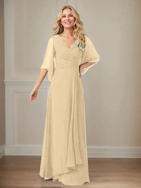 A-Line V-Neck Long Sequins Chiffon Mother Dress - Image 11