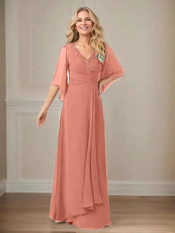 A-Line V-Neck Long Sequins Chiffon Mother Dress - Image 12
