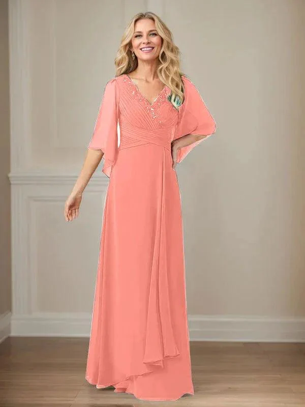 A-Line V-Neck Long Sequins Chiffon Mother Dress - Image 13