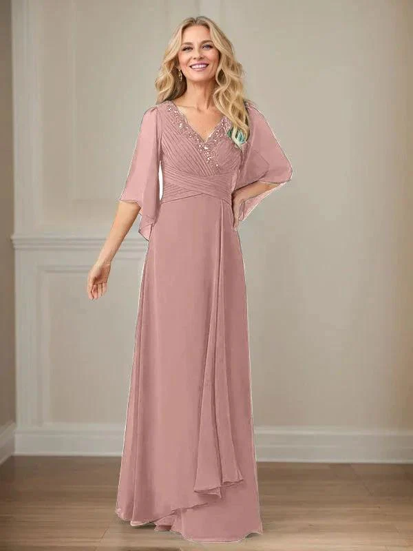 A-Line V-Neck Long Sequins Chiffon Mother Dress - Image 14