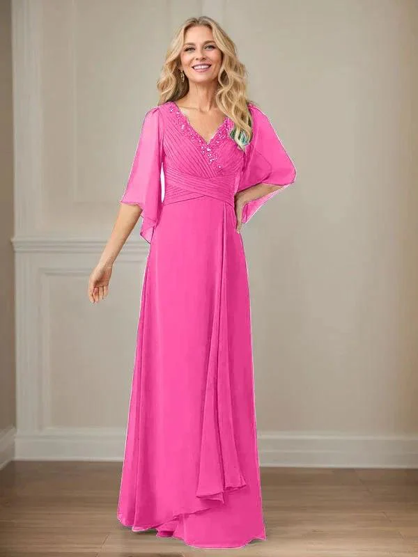 A-Line V-Neck Long Sequins Chiffon Mother Dress - Image 15
