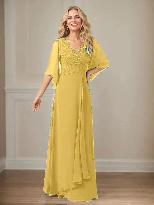 A-Line V-Neck Long Sequins Chiffon Mother Dress - Image 16