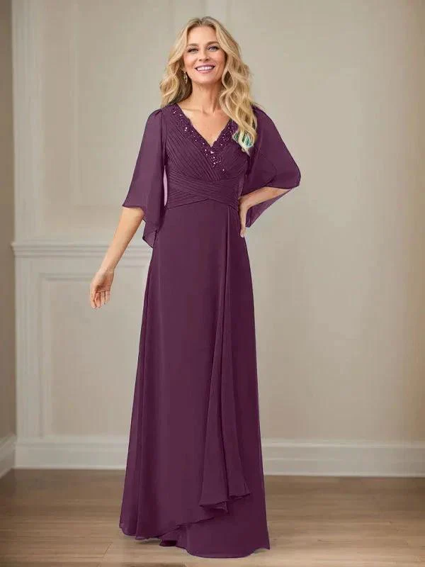 A-Line V-Neck Long Sequins Chiffon Mother Dress - Image 17