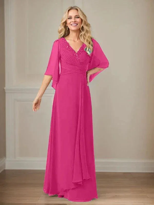 A-Line V-Neck Long Sequins Chiffon Mother Dress - Image 18