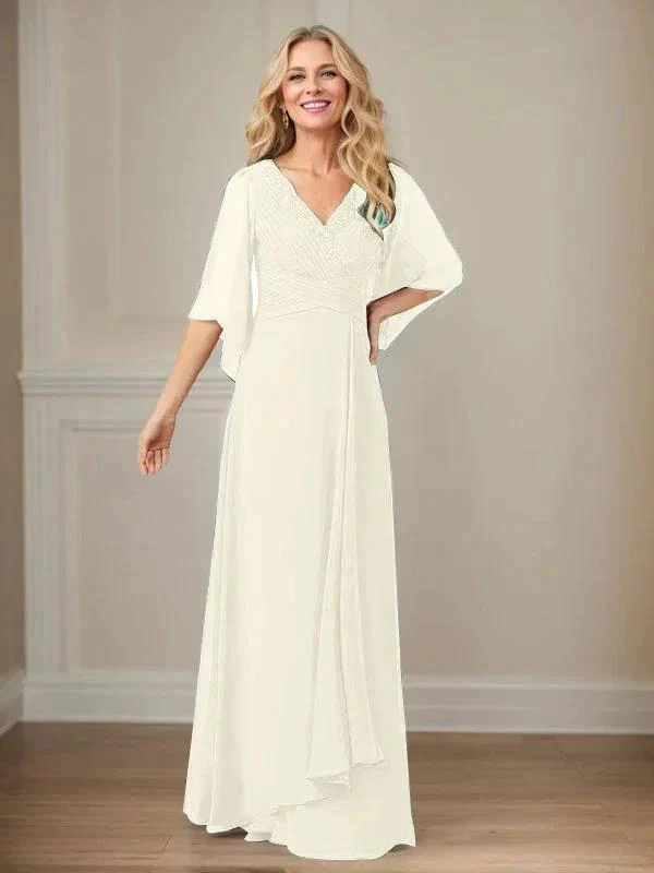 A-Line V-Neck Long Sequins Chiffon Mother Dress - Image 19