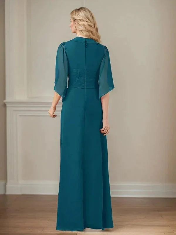 A-Line V-Neck Long Sequins Chiffon Mother Dress - Image 2