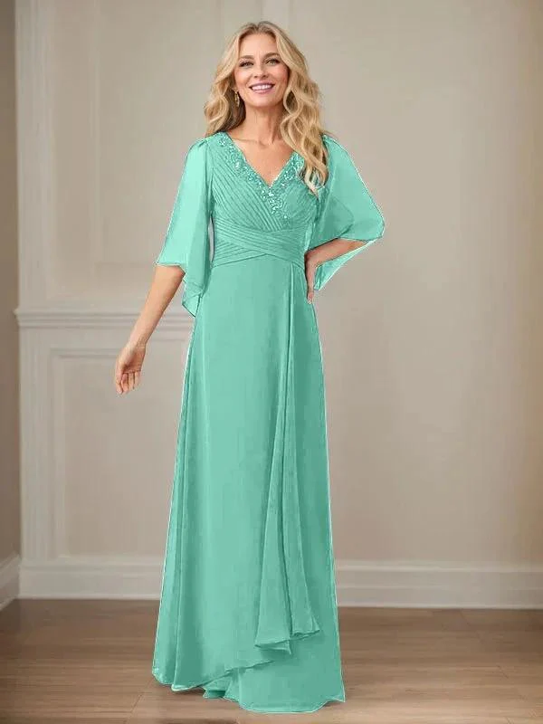 A-Line V-Neck Long Sequins Chiffon Mother Dress - Image 20