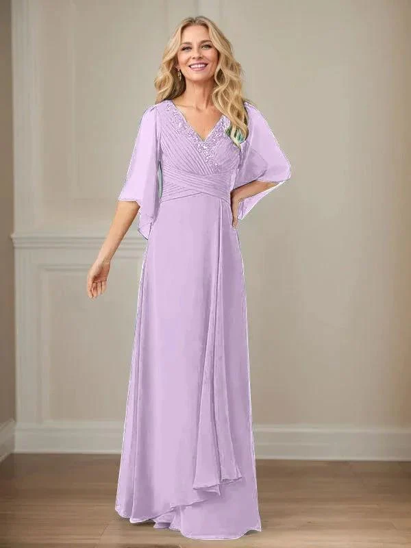 A-Line V-Neck Long Sequins Chiffon Mother Dress - Image 21