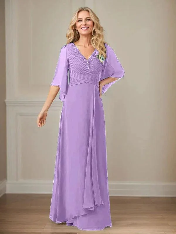 A-Line V-Neck Long Sequins Chiffon Mother Dress - Image 22