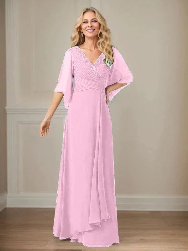 A-Line V-Neck Long Sequins Chiffon Mother Dress - Image 23